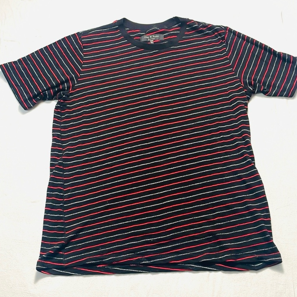 Rag & Bone Black/Red/White Striped Tee Size M